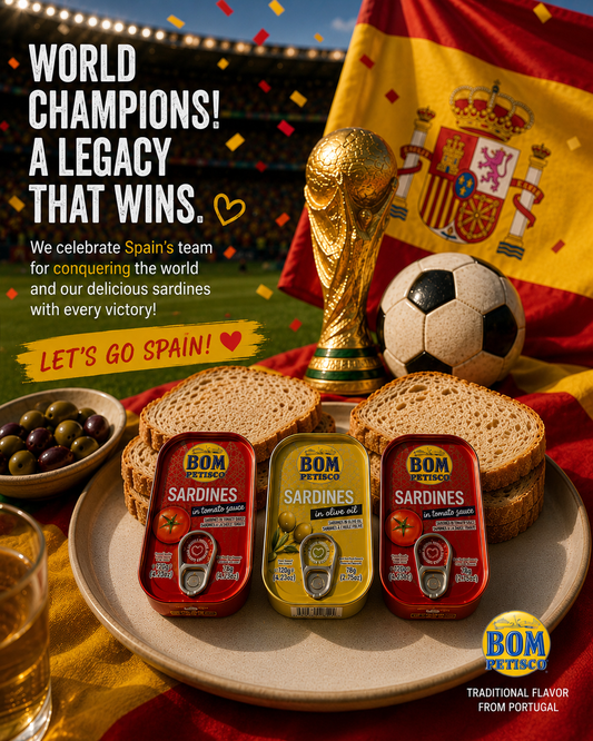 🏆🇪🇸 Pack de Degustação de Sardinhas Portuguesas Bom Petisco (3 x 120g) – Edição Bandeira dos Campeões Mundiais Espanhóis