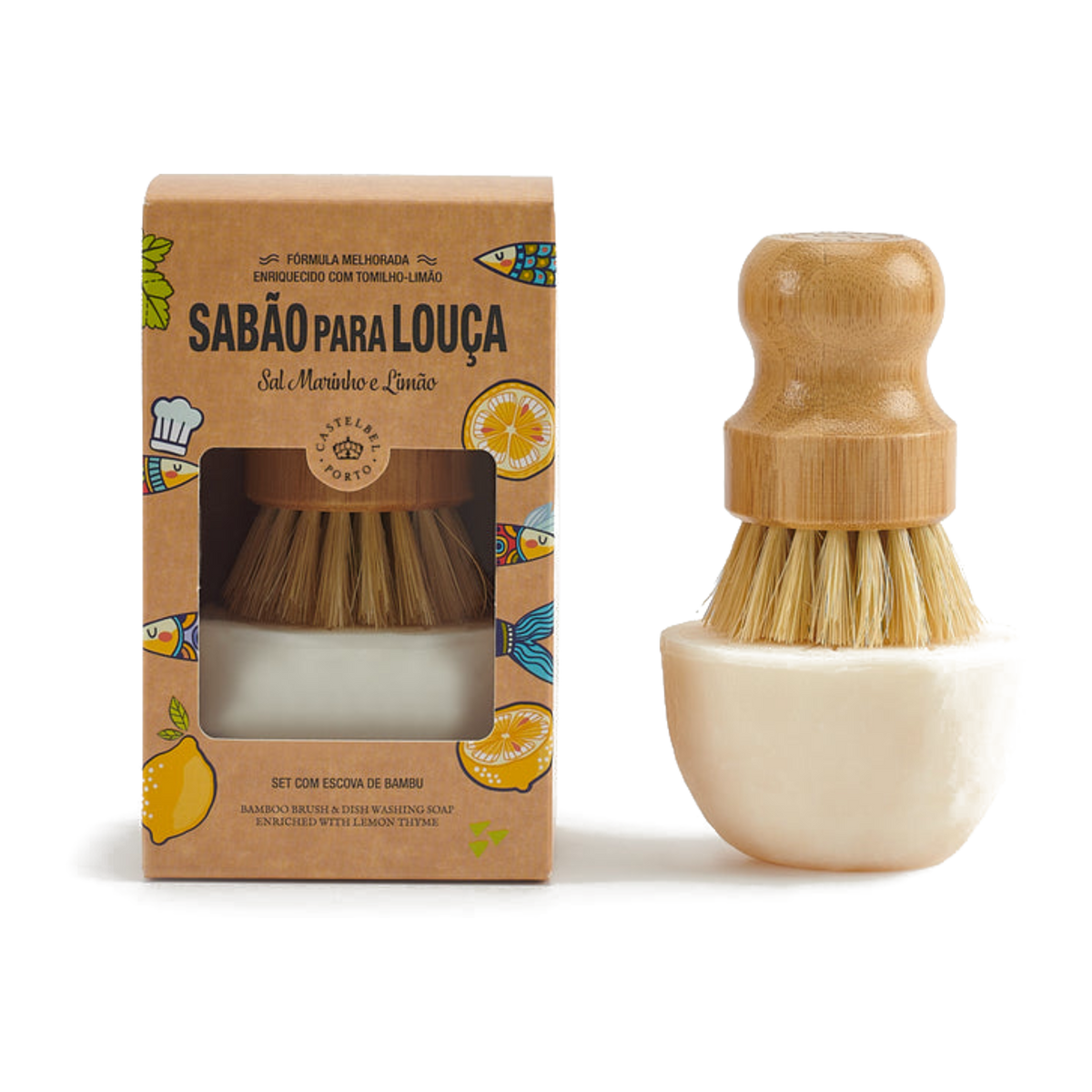 Castelbel Sardine Dishwashing Soap and Bamboo Brush Set