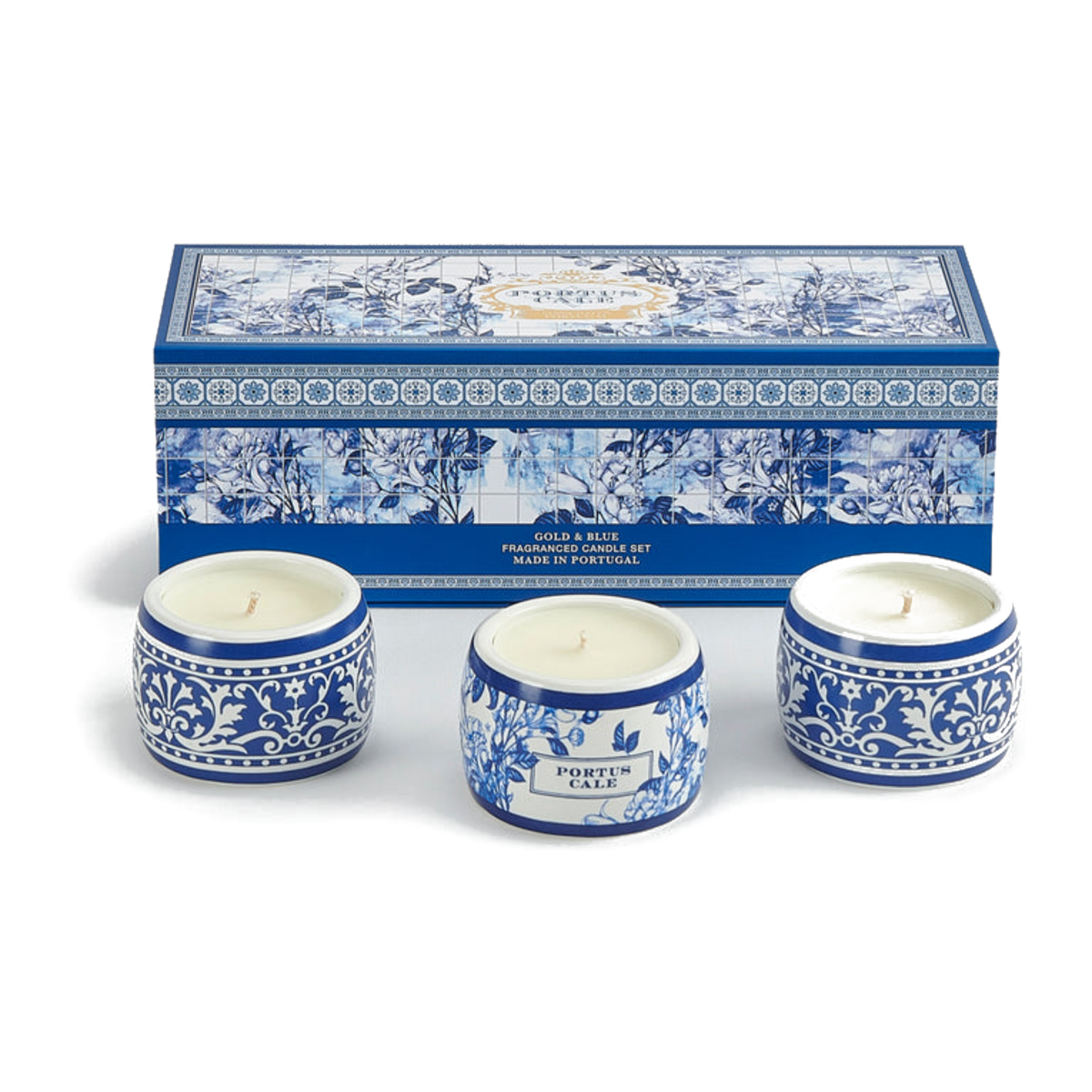 Portus Cale Gold & Blue Tealight Candle Set 3x70g