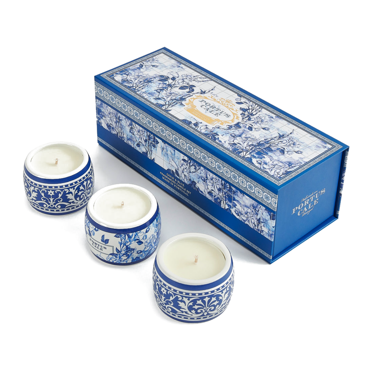 Portus Cale Gold & Blue Tealight Candle Set 3x70g – alternate official product view