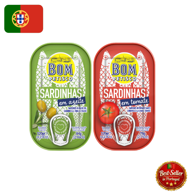 🇵🇹 Pack de Degustação de Sardinhas Portuguesas Bom Petisco (2 x 120g) – Edição Bandeira PT