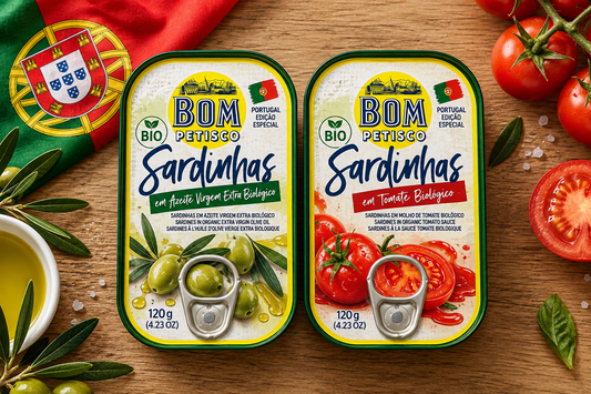 🇵🇹 Pack de Degustação BIO de Sardinhas Portuguesas Bom Petisco (2 × 120 g) – Edição Bandeira PT