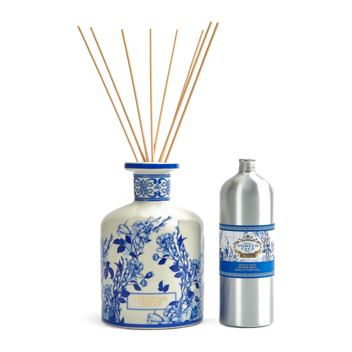 Portus Cale Gold & Blue Diffuser Refill 900ml – refill shown with 2L diffuser bottle