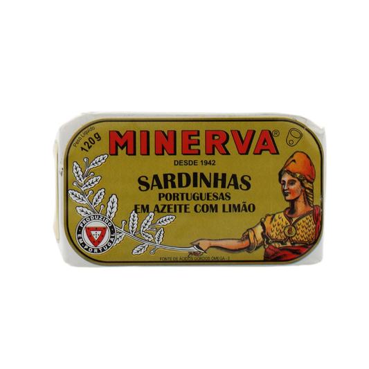 Minerva sardine can label on a white background